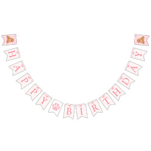 Pink Bow Golden Doodle Birthday Banner Flags