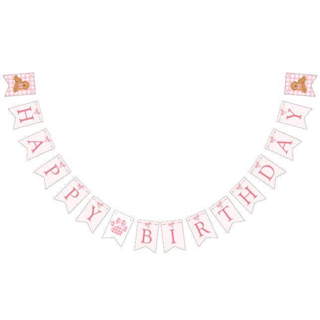 Pink Bow Golden Doodle Birthday Banner Flags (All)