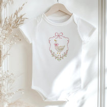 Pink bow Goose Crest Baby girl shower Bodysuit