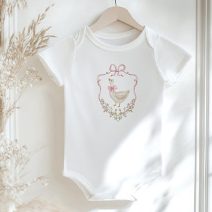 Pink bow Goose Crest Baby girl shower Bodysuit