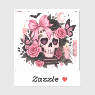 Pink Bow Gothic Skull Coquette Halloween Sticker