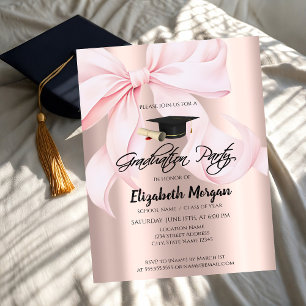 Pink Bow Grad Cap Rose Gold Your Photo Graduation Invitation