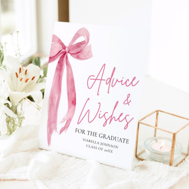 Pink Bow Grad Party Graduate Advice and Wishes Pedestal Sign (Creator Uploaded)