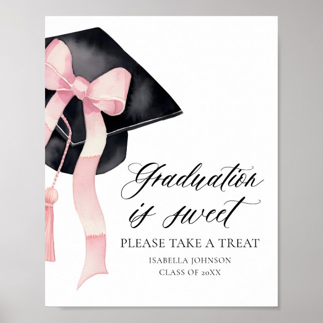 Pink Bow Gradation Cap Graduation is Sweet Favors Poster (Front)