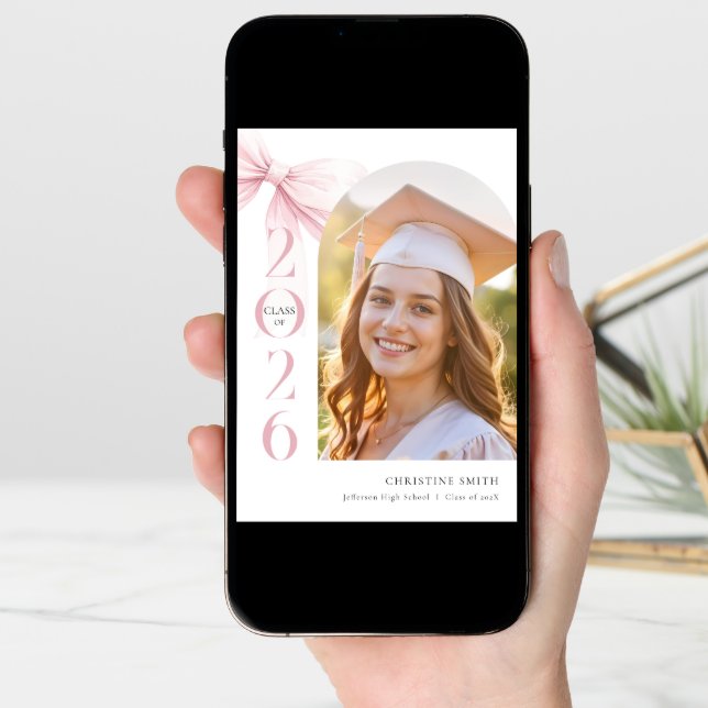 Pink Bow Graduation Announcement (Front Digital)