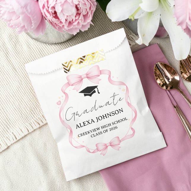Pink Bow Graduation Cap Graduate Favor Bag (Creator Uploaded)