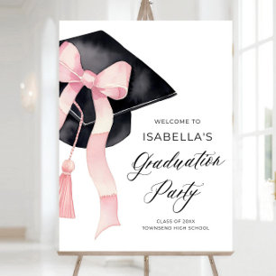 Pink Bow Graduation Cap Graduation Welcome Sign