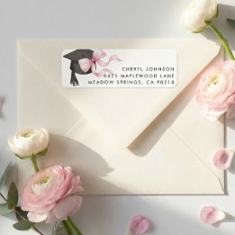 Pink Bow Graduation Cap Return Address Label