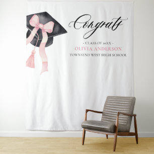 Pink Bow Graduation Congratulation Photo Backdrop