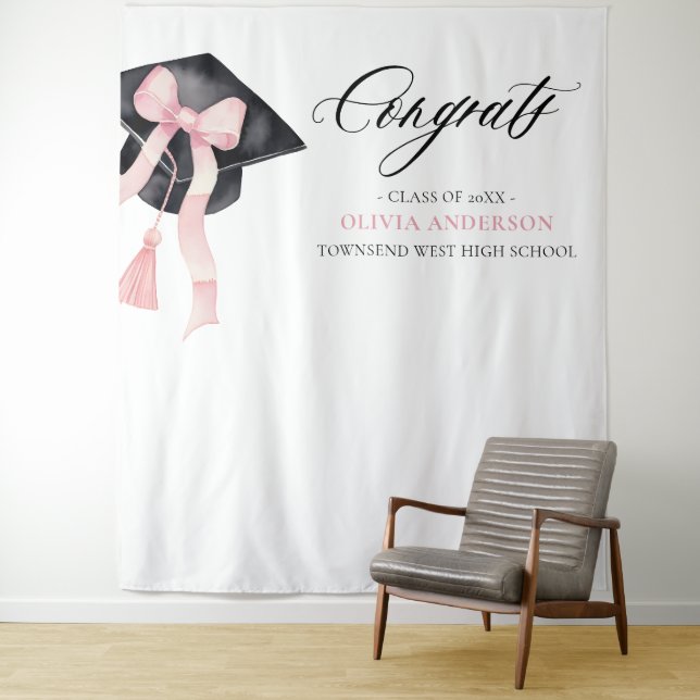 Pink Bow Graduation Congratulation Photo Backdrop (In Situ)