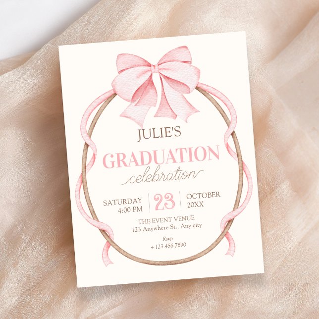 Pink bow graduation invitation (Creator Uploaded)