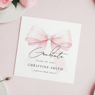 Pink Bow Graduation Paper Napkins