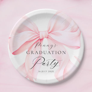 Pink Bow Graduation Paper Plates