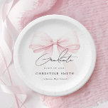 Pink Bow Graduation Paper Plates<br><div class="desc">Stylish paper plates featuring a soft pink bow design,  created to complement an elegant coquette graduation theme. Perfect for serving cake,  desserts,  or light bites while maintaining a cohesive,  feminine,  and sophisticated party table setup.</div>