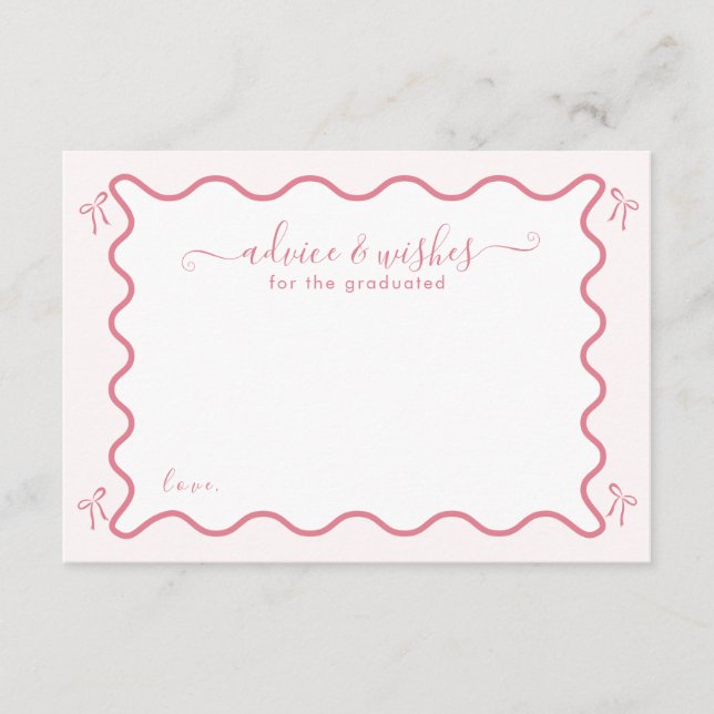 Pink Bow Graduation Party - Advice & Wishes Cards (Front)