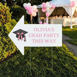 Pink Bow Graduation Party Arrow Yard Sign