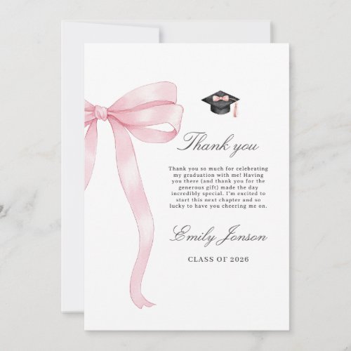 Pink Bow Graduation Party Coquette Modern Graduate Thank You Card