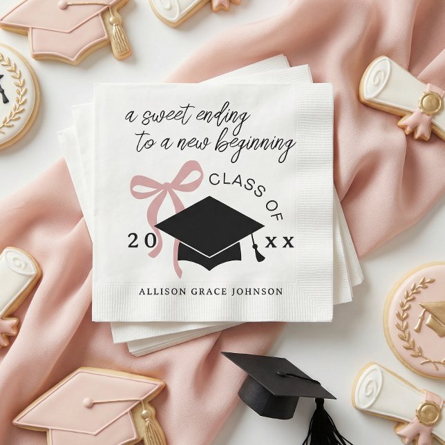 Pink Bow Graduation Party Favor Napkins (Creator Uploaded)