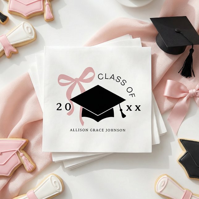 Pink Bow Graduation Party Favor Napkins (Creator Uploaded)