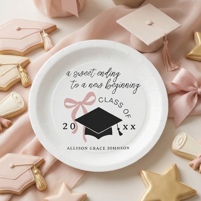 Pink Bow Graduation Party Favor Paper Plates (Creator Uploaded)