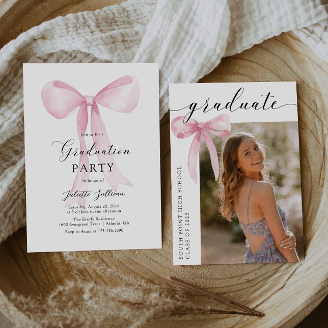 Pink Bow Graduation Party Invitation (Creator Uploaded)