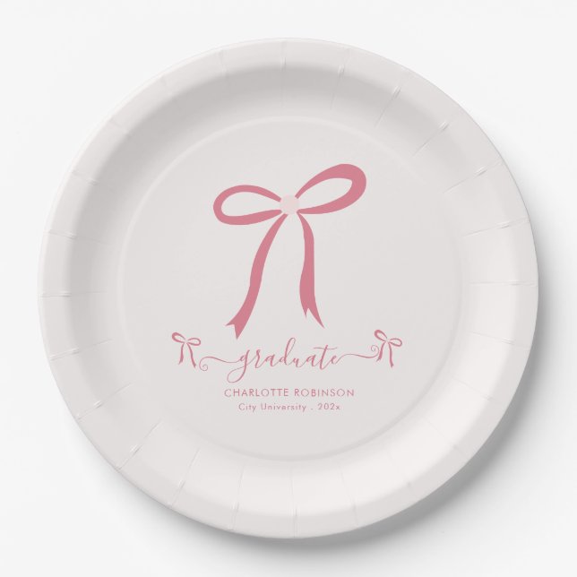 Pink Bow Graduation Party  Paper Plates (Front)