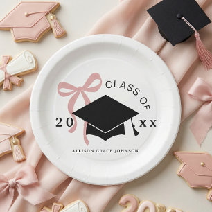 Pink Bow Graduation Party Paper Plates