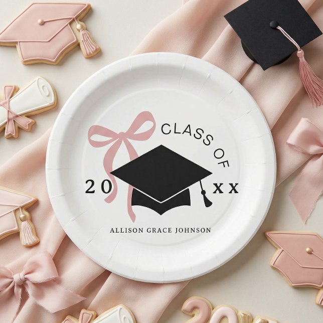 Pink Bow Graduation Party  Paper Plates (Creator Uploaded)