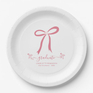 Pink Bow Graduation Party Paper Plates