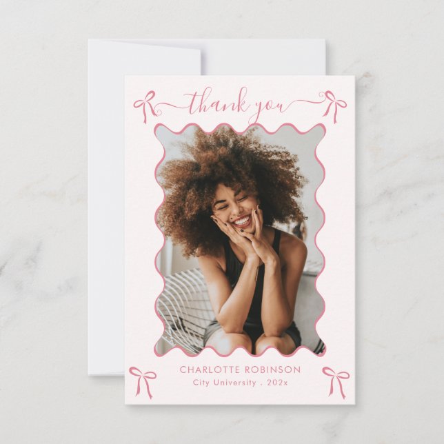 Pink Bow Graduation Party  Thank You Card (Front)
