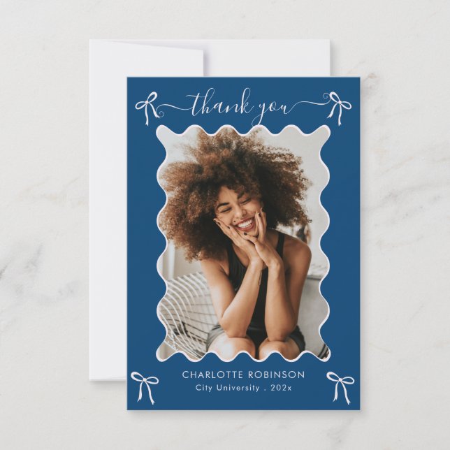 Pink Bow Graduation Party  Thank You Card (Front)