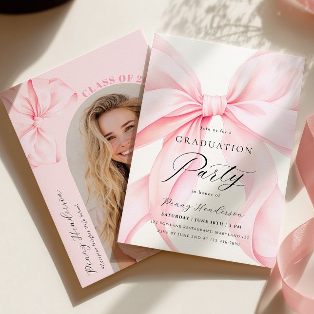 Pink Bow Graduation Photo Invitation (Creator Uploaded)