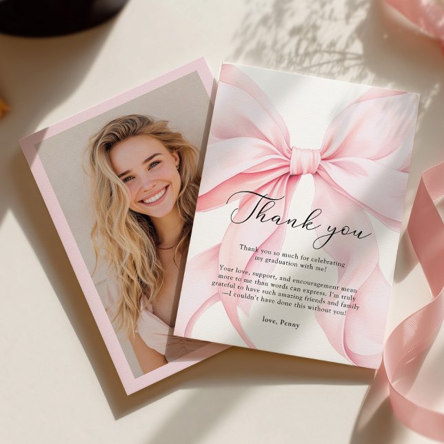 Pink Bow Graduation Thank You Card (Creator Uploaded)