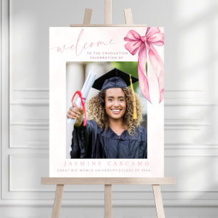 Pink Bow Graduation Welcome Sign. Coquette Grad We Foam Board