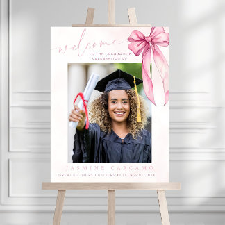 Pink Bow Graduation Welcome Sign. Coquette Grad We Foam Board