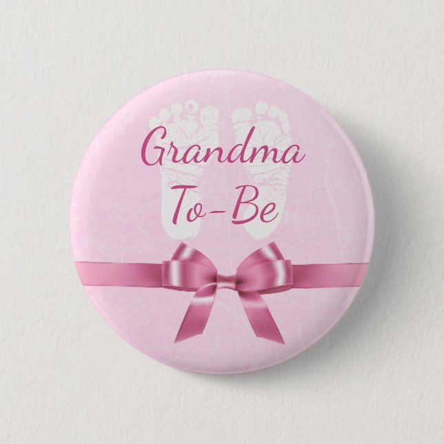 Pink Bow Grandma  to be Baby Shower Button (Front)
