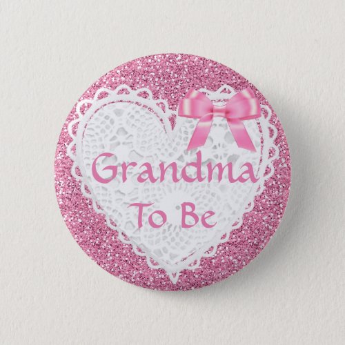 Pink Bow Grandma to be Baby Shower Button