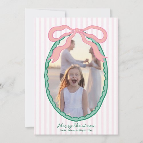 Pink Bow Grandmillenial Christmas Photo Holiday Card