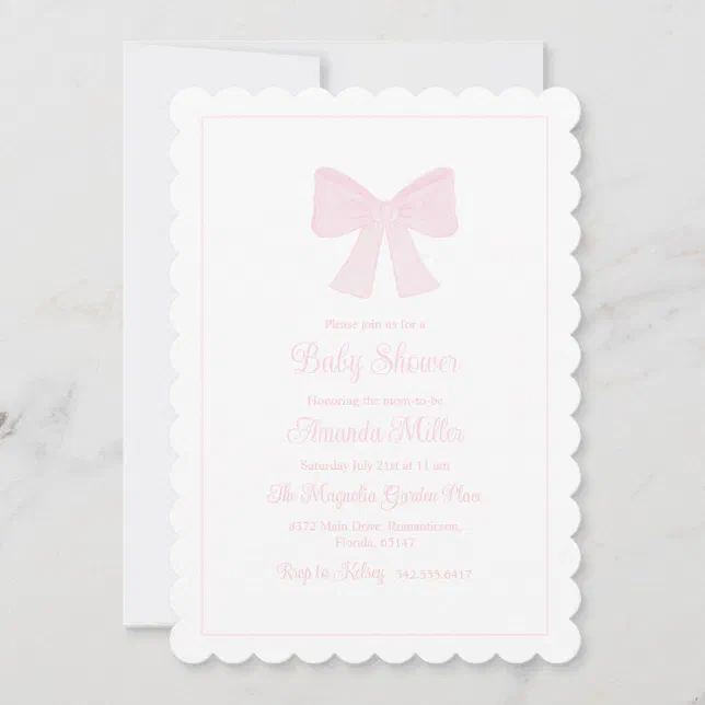 Pink Bow Grandmillennial Preppy Baby Shower Invitation | Zazzle