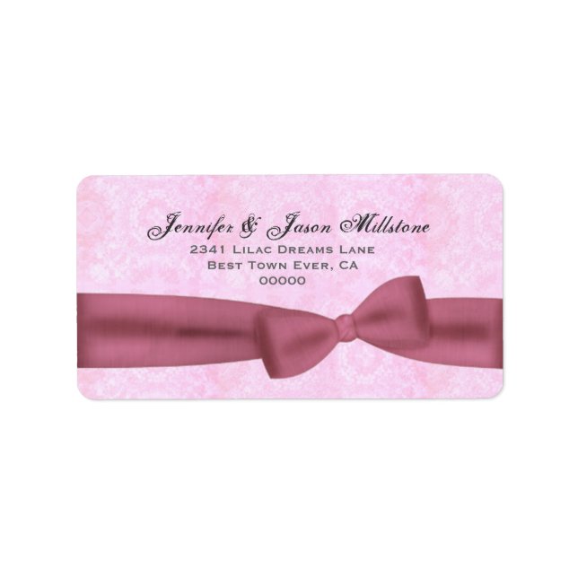 Pink Bow Gray Lettering Textured Background Label (Front)