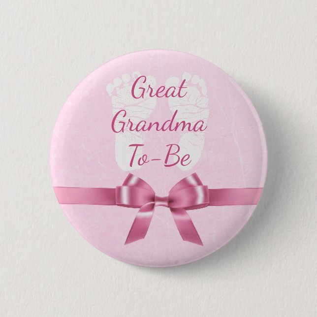 Pink Bow Great Grandma  to be Baby Shower Button (Front)