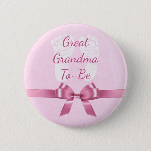 Pink Bow Great Grandma  to be Baby Shower Button