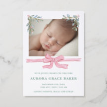 Pink Bow Greenery Christmas Baby Announcement