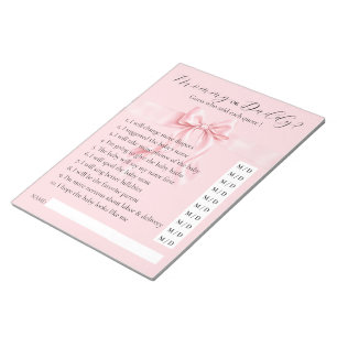 Pink Bow Gril baby shower GAME: Mommy or Daddy Notepad