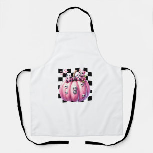 Pink Bow Halloween Pumpkin With Kitten Cat Skulls Apron