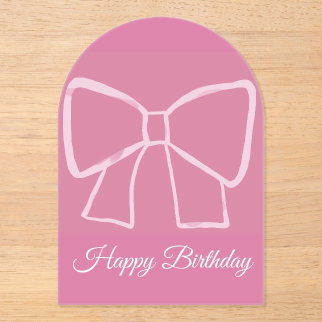 Pink Bow Happy Birthday –  Acrylic Invitations (Front)