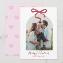 Pink Bow Happy Valentine's Day Photo  Holiday Card
