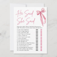 Pink Bow He Said She Said Bridal Shower Game