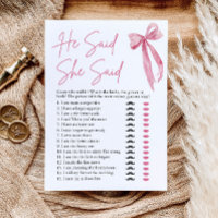 Pink Bow He Said She Said Bridal Shower Game
