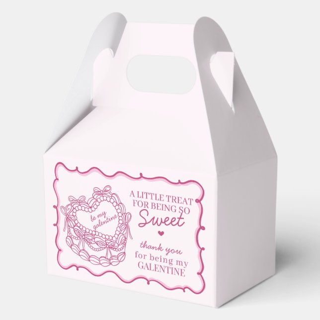Pink Bow Heart Coquette Cake Galentines Party Favor Boxes (Front)